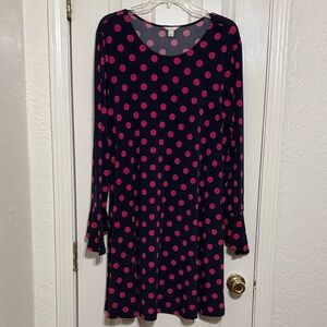 Long Sleeve Black Dress with Hot Pink Polka Dots - Women
